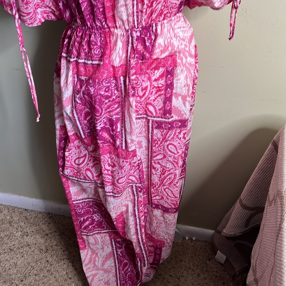 ZARA MAXI DRESS CUT OUT PATCHWORK PINK FUCHSIA LONG COTTON, 3709/917,size large - Picture 13 of 16
